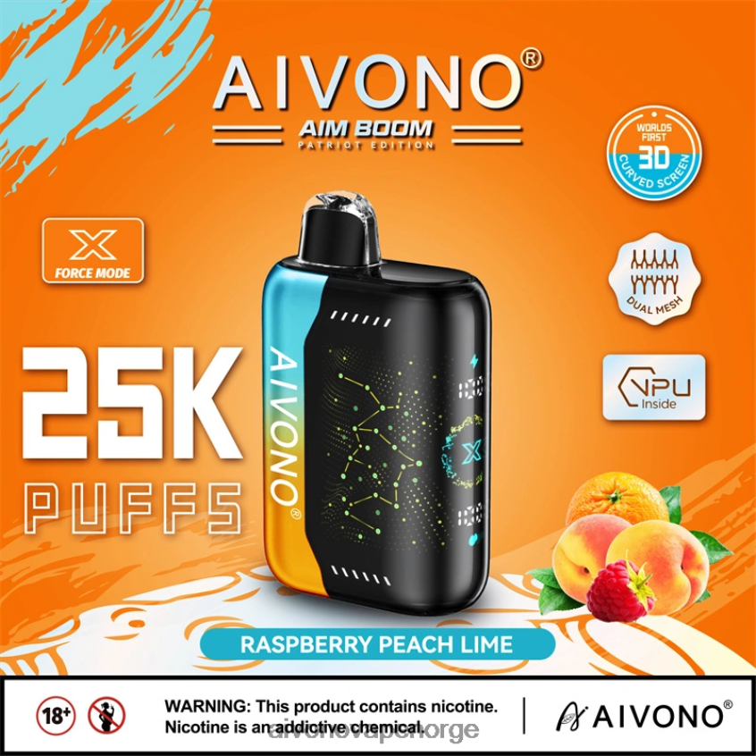 Aivono AIM BOOM 25 000 bringebær fersken lime - 4V8N6H350 Aivono Vape Reddit