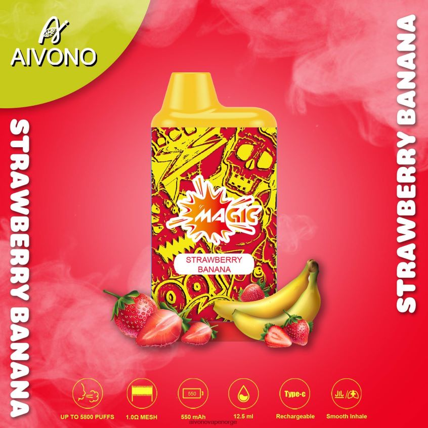Aivono AIM MAGIC 5800 munnboks sigarett jordbær banan - 4V8N6H93 Aivono Vape