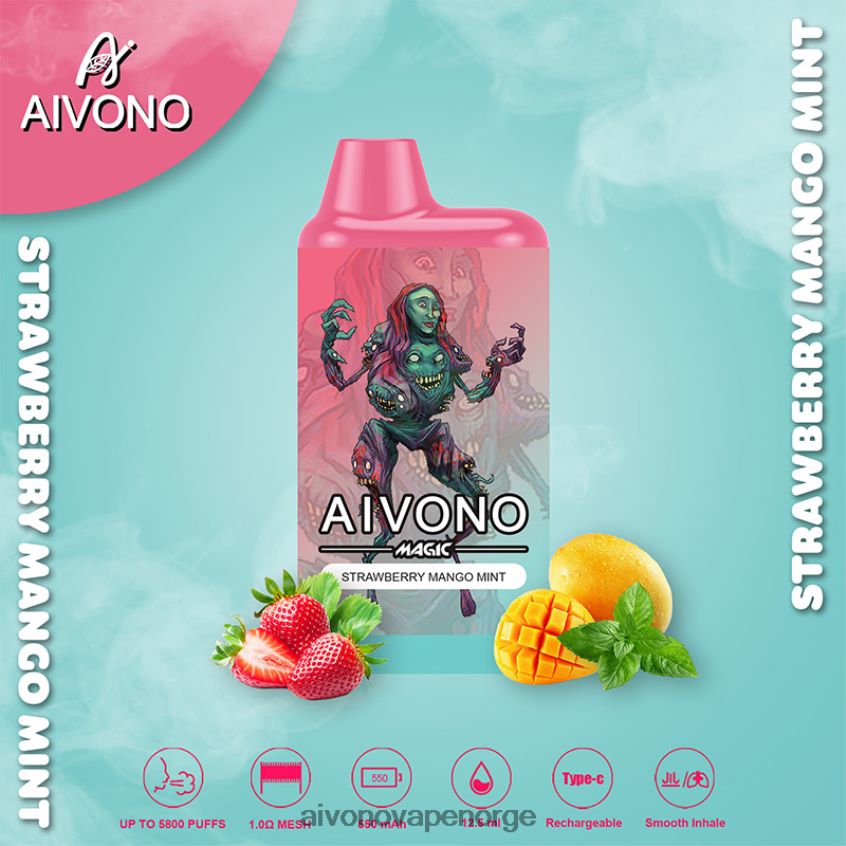 Aivono AIM MAGIC 5800 munnboks sigarett jordbær mango mynte - 4V8N6H97 Aivono Vape Norge