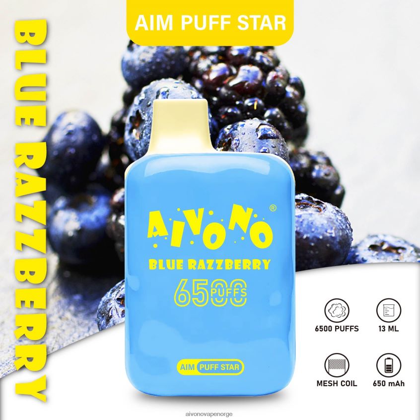 Aivono AIM PUFF STAR 6500 blå razzberry - 4V8N6H292 Aivono Vape Norge