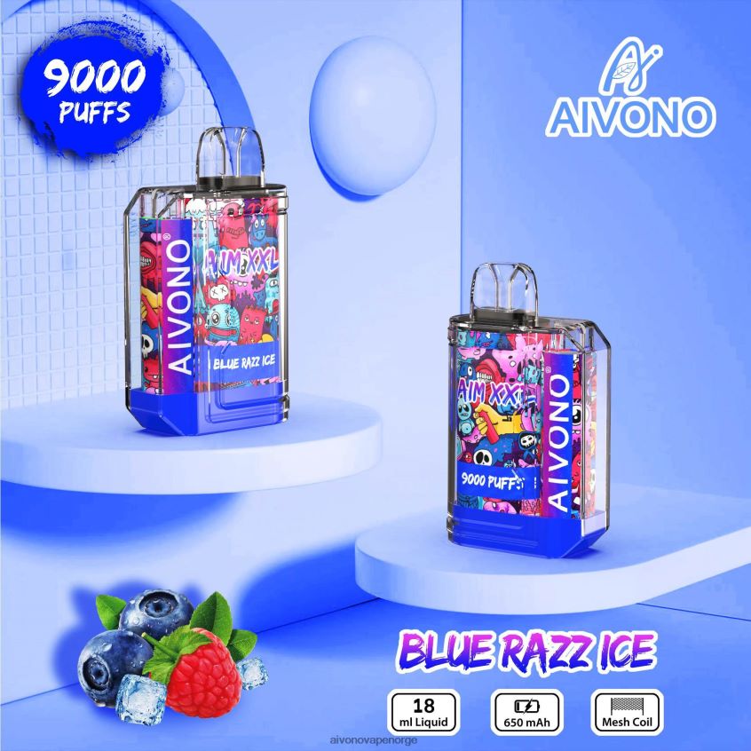 Aivono AIM XXL 9000 munnklistremerke gjennomsiktig blå razz is - 4V8N6H54 Aivono Vape
