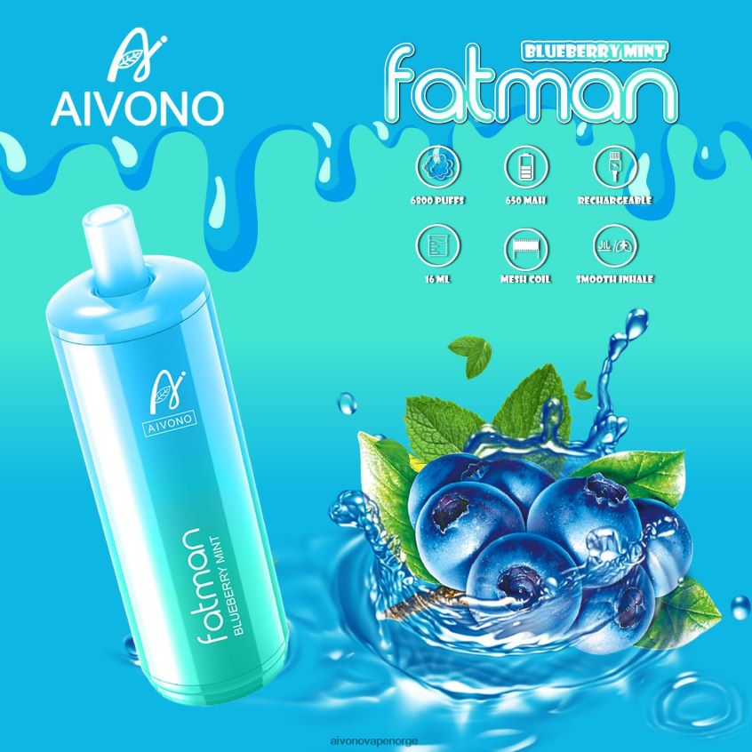 Aivono FATMAN 6800 blåbær mynte - 4V8N6H22 Aivono Vape Norge