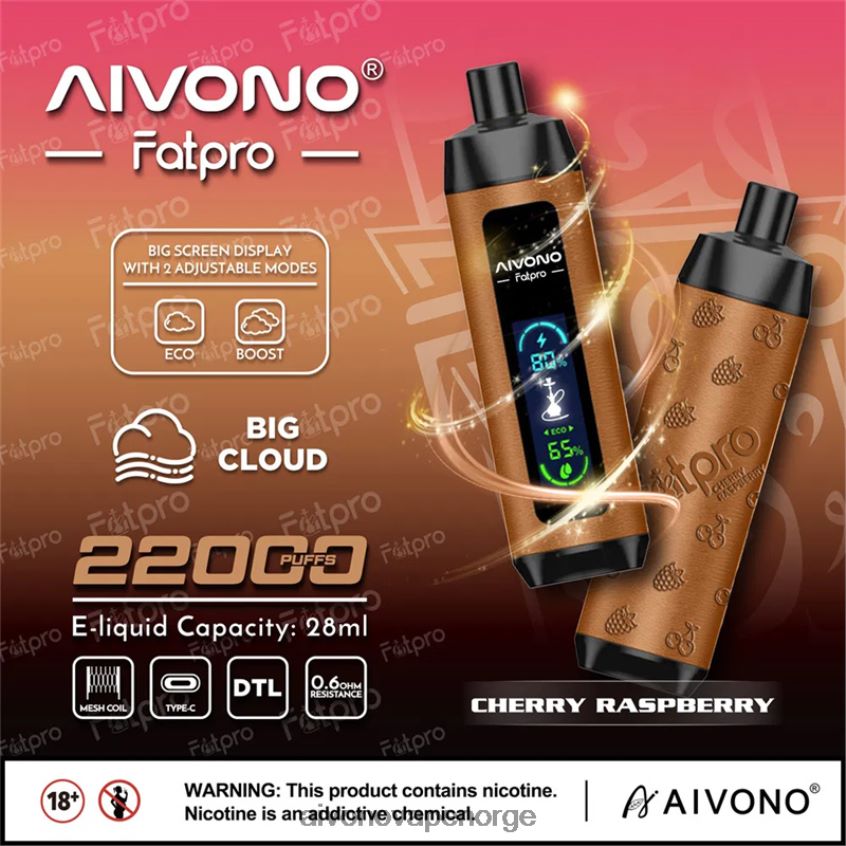 Aivono Fatpro 22000 kirsebær bringebær - 4V8N6H4 Aivono Vape Norge